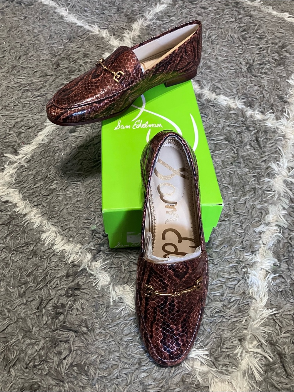 Sam Edelman Men’s Brown Snake-Embossed Leather Loafers